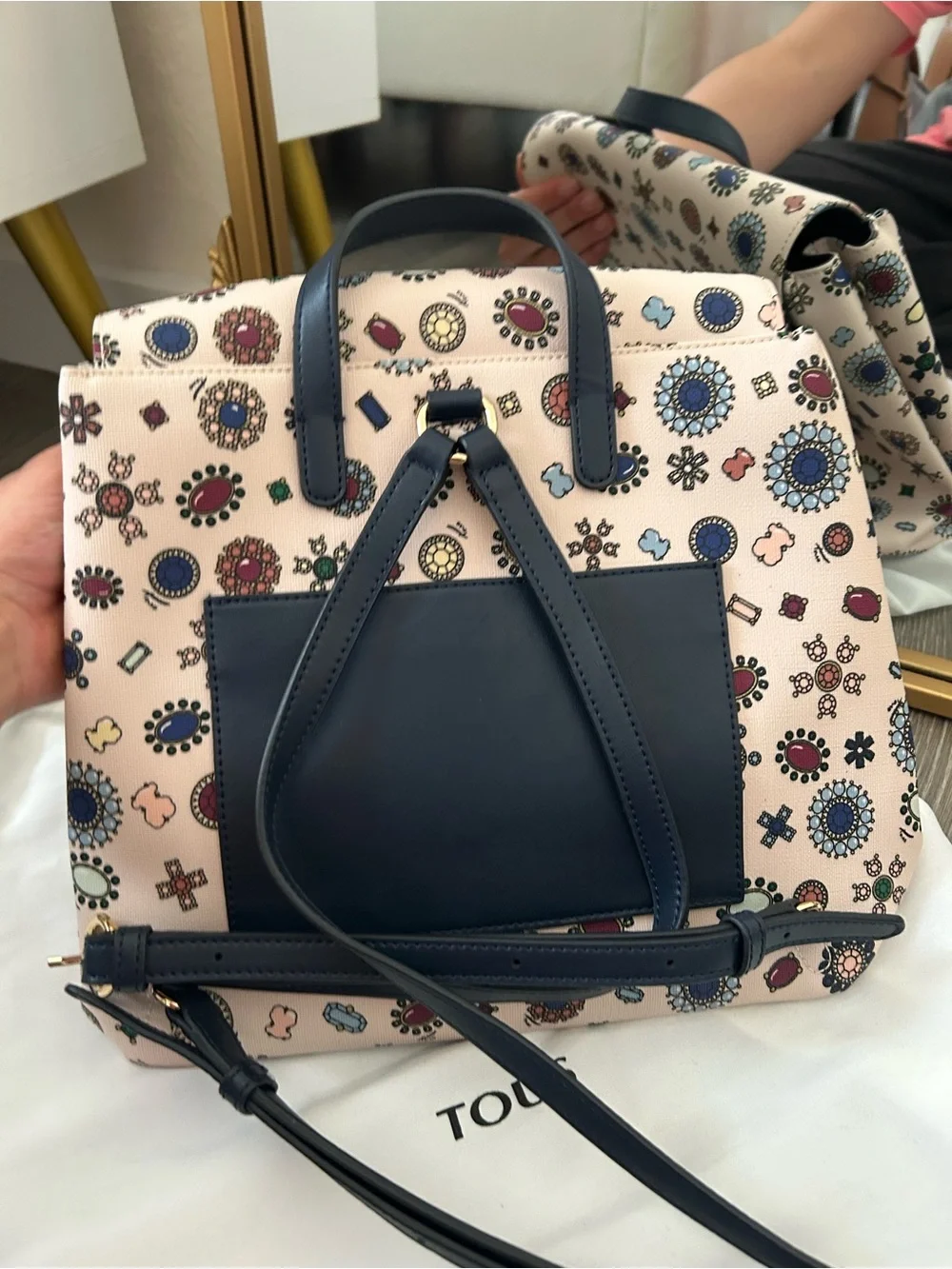 TOUS Pink Printed Backpack with Multicolor Jewel Motif